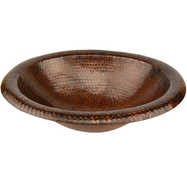 Premier Copper Products Wide Rim Oval Self-rimming Hammered Copper Sink