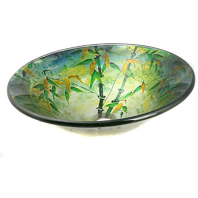 Glass Green Bamboo Sink Bowl - 0.6' Thick, Tempered Glass, Hand-painted