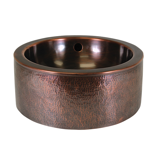 The Copper Factory Solid Copper Round Hand Hammered Vessel Sink with Apron - Antique Copper