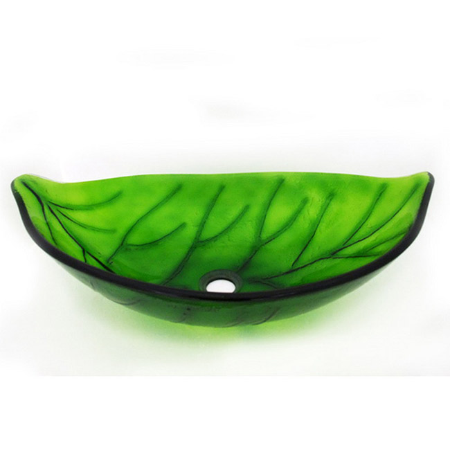 Glass Leaf-shaped Sink Bowl - Tempered Glass, Leaf Shape, faucet not included