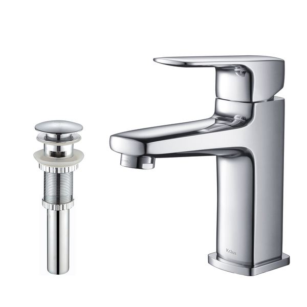 KRAUS Virtus Single Hole Single-Handle Vessel Bathroom Faucet with Matching Pop-Up Drain and Overflow in Chrome - Chrome