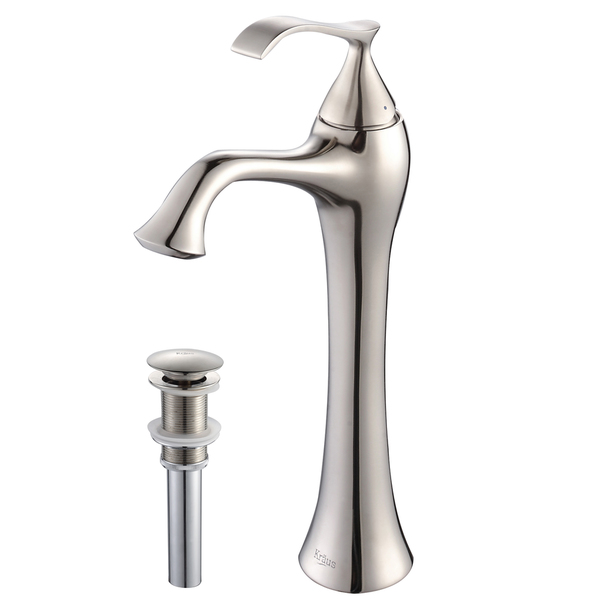 KRAUS Ventus Single Hole Single-Handle Vessel Bathroom Faucet with Matching Pop-Up Drain in Brushed Nickel - Brushed Nickel