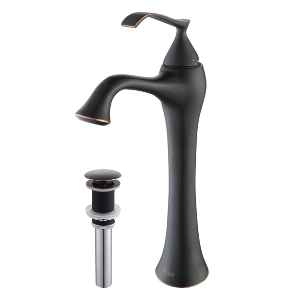 KRAUS Ventus Single Hole Single-Handle Vessel Bathroom Faucet with Matching Pop-Up Drain in Oil Rubbed Bronze - Oil Rubbed Bronze