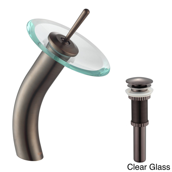KRAUS Single Hole Single-Handle Vessel Glass Waterfall Bathroom Faucet with Pop-Up Drain