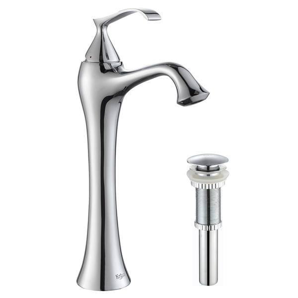 KRAUS Ventus Single Hole Single-Handle Vessel Bathroom Faucet with Matching Pop-Up Drain in Chrome - chrome