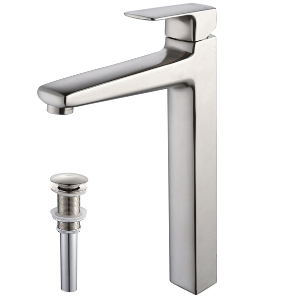 KRAUS Virtus Single Hole Single-Handle Vessel Bathroom Faucet with Matching Pop-Up Drain in Brushed Nickel - Brushed Nickel