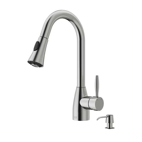 VIGO Aylesbury Stainless Steel Pull-Down Spray Kitchen Faucet with Soap Dispenser - na
