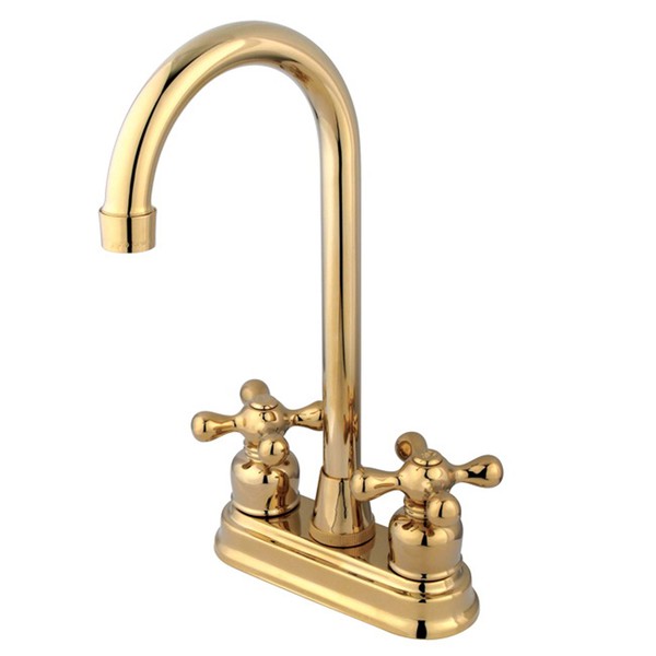 Polished Brass Two-handle Bar Faucet - Cross Handles