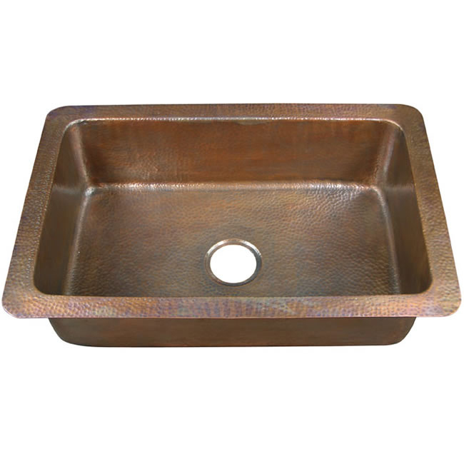 Copper Factory Large Single-bowl Drop-in Antique Copper Kitchen Sink
