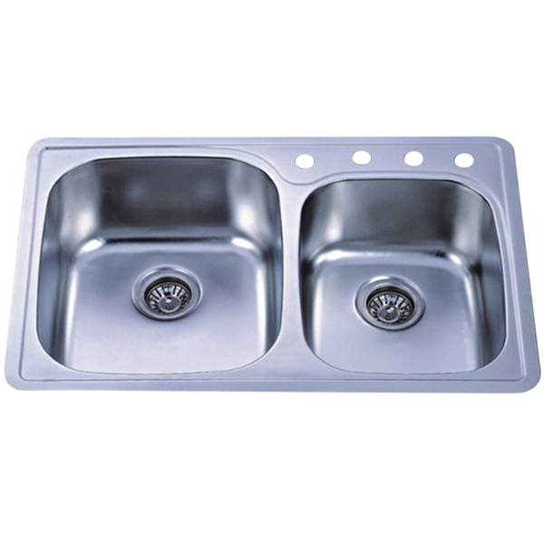 Self Rimming Double Bowl Kitchen Sink - Brushed Nickel