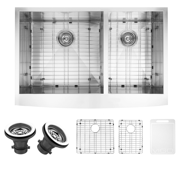 VIGO 36-inch Farmhouse Stainless Steel Kitchen Sink, Two Grids and Two Strainers - na