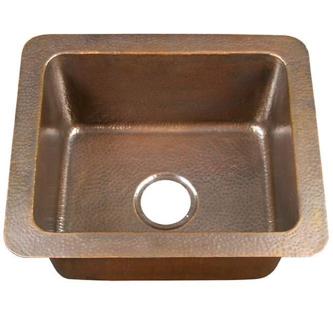 Small Single-bowl Drop-in Antique Copper Kitchen Sink