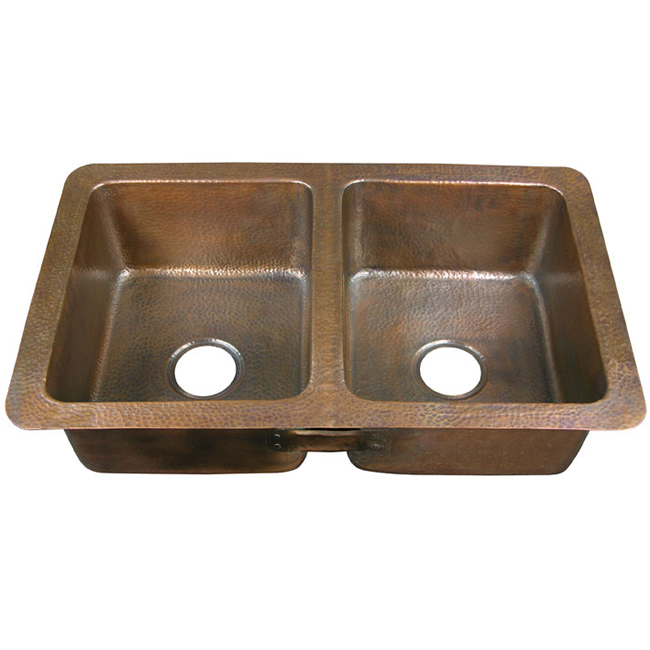 Copper factory CF164AN Double-bowl Drop-in Antique Copper Kitchen Sink