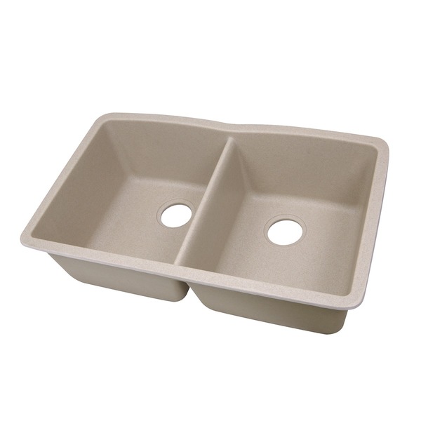 Highpoint Collection 50/50 Double Bowl Granite Composite Undermount Kitchen Sink in Sand - 50/50 Granite Composite Undermount in Sand