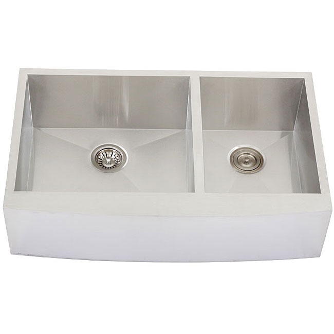 Ticor 4411BG 36-inch 16-gauge Curved Front Double Bowl Stainless Steel Undermount Apron Kitchen Sink