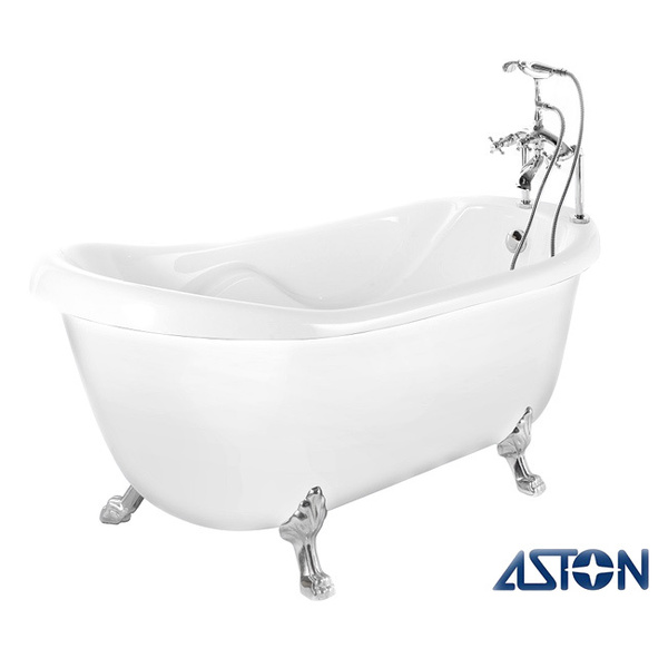 Aston 67-in x 35-in Claw-Foot Freestanding Tub in White with Tub-Mount Faucet in Chrome