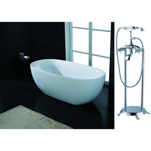 AKDY 67-inch OSF277+8713-AK Europe Style White Acrylic Free Standing Bathtub with Faucet - OSF277+8713-AK