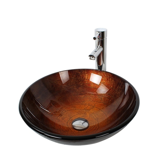 Arsumo Glass Vessel Bathroom Sink Set - Faucet, Pop-Up Drain and Mounting Ring